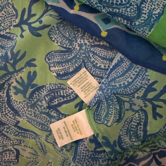 LILLY PULITZER OFF SHOULDER DRESS WOMEN XL GREEN BLUE FLORAL RESORT BOHO - Picture 10 of 10